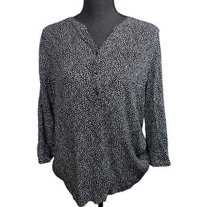 Black White Polka Dot Rayon Blouse‎ Simply Styled Sears Casual Top Womens L